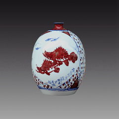 釉里红开光开窗 富贵有余花瓶 杨守用陶瓷作品江西省工艺美术大师