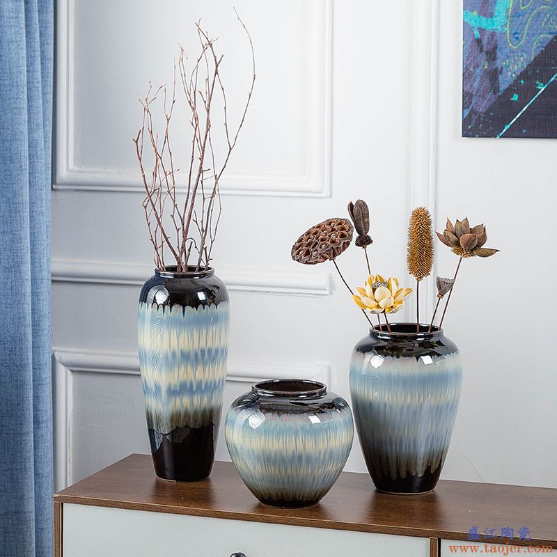 景德镇陶瓷花瓶摆件客厅餐桌插花干花中式家居酒柜装饰品现代简约