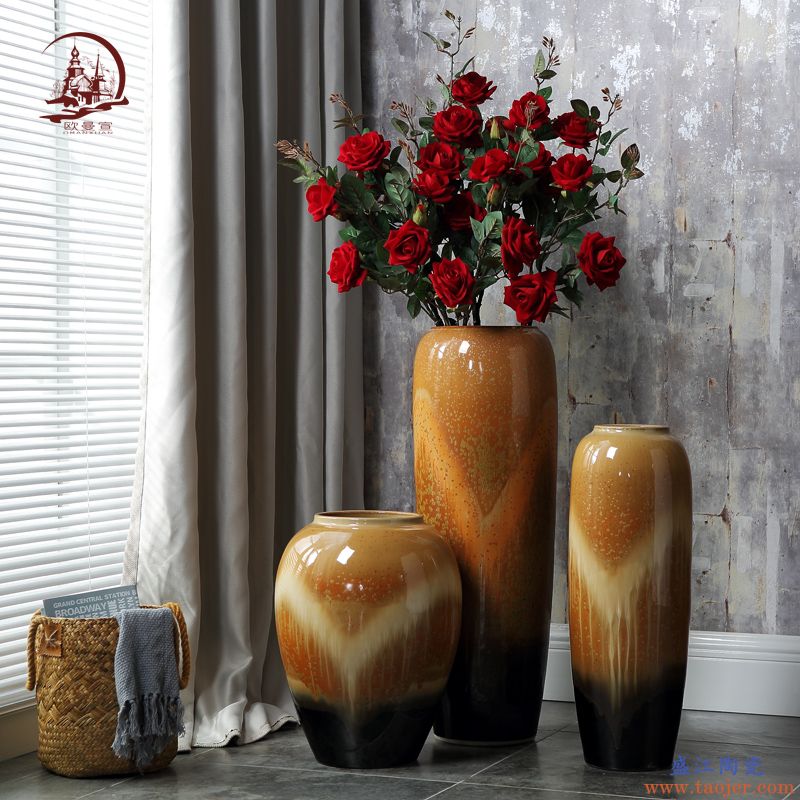 陶瓷落地花瓶欧式复古家居装饰品花瓶摆件客厅电视柜水培干插花器