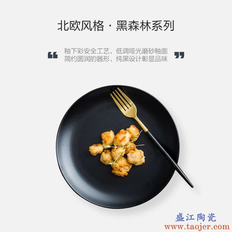 北欧黑色陶瓷盘子菜盘家用Ins创意餐盘西餐盘纯黑意面盘平盘深盘