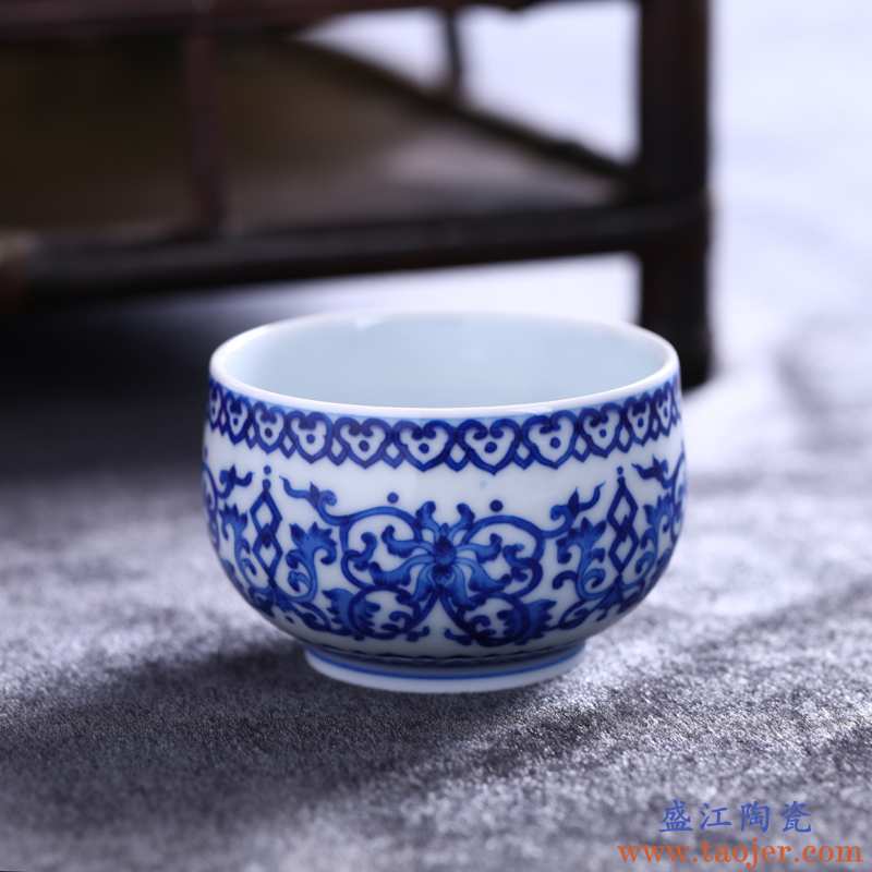 长物居手工陶瓷茶碗茶器手绘青花瓷茶杯压手杯景德镇瓷器茶具茶盅