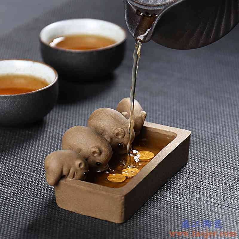 宗棠宜兴段泥茶宠紫砂陶瓷创意茶玩小猪喝水猪茶宠摆件丰衣足食