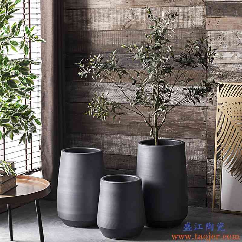 绿植北欧花盆现代简约花瓶室内植物装饰缸黑色陶瓷水培陶罐大口径 盛江名瓷在线