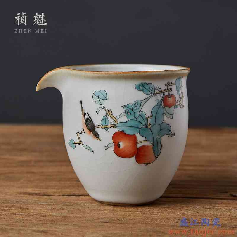 祯魅汝窑手绘开片公道杯 景德镇陶瓷功夫茶具茶海茶道配件分茶器