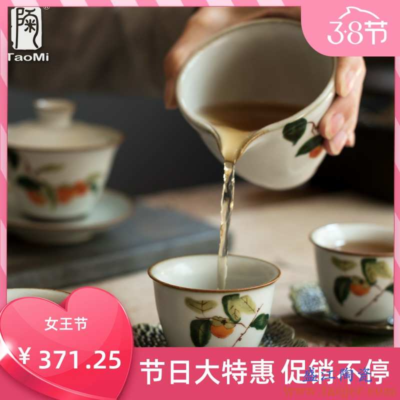 聚景月白汝窑日式功夫茶具套装简约家用开片可养陶瓷冰裂盖碗整套