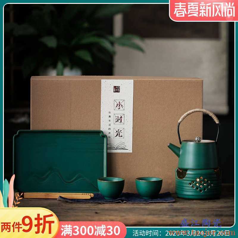 尚岩 日式功夫茶具套装蜡烛加热温茶炉茶壶整套茶盘茶杯陶瓷家用