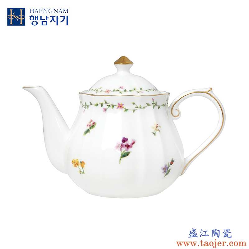 HAENGNAM韩国杏南瓷器 骨瓷茶具花语经典款茶壶单只装 釉中彩工艺